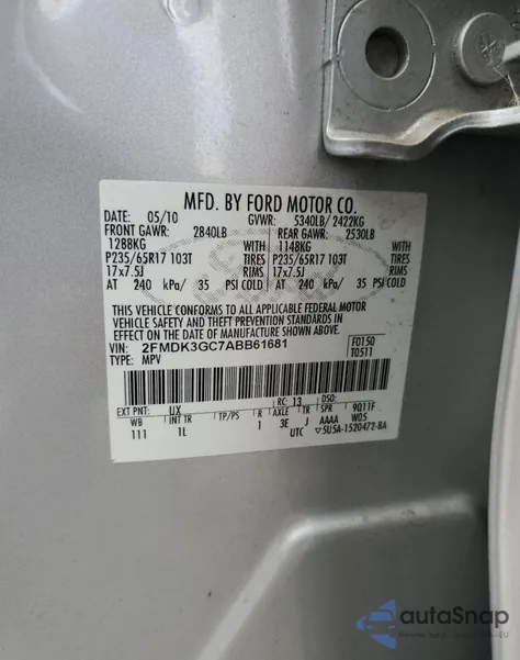 2010 Ford Edge Se from USA, damaged, VIN 2FMDK3GC7ABB61681